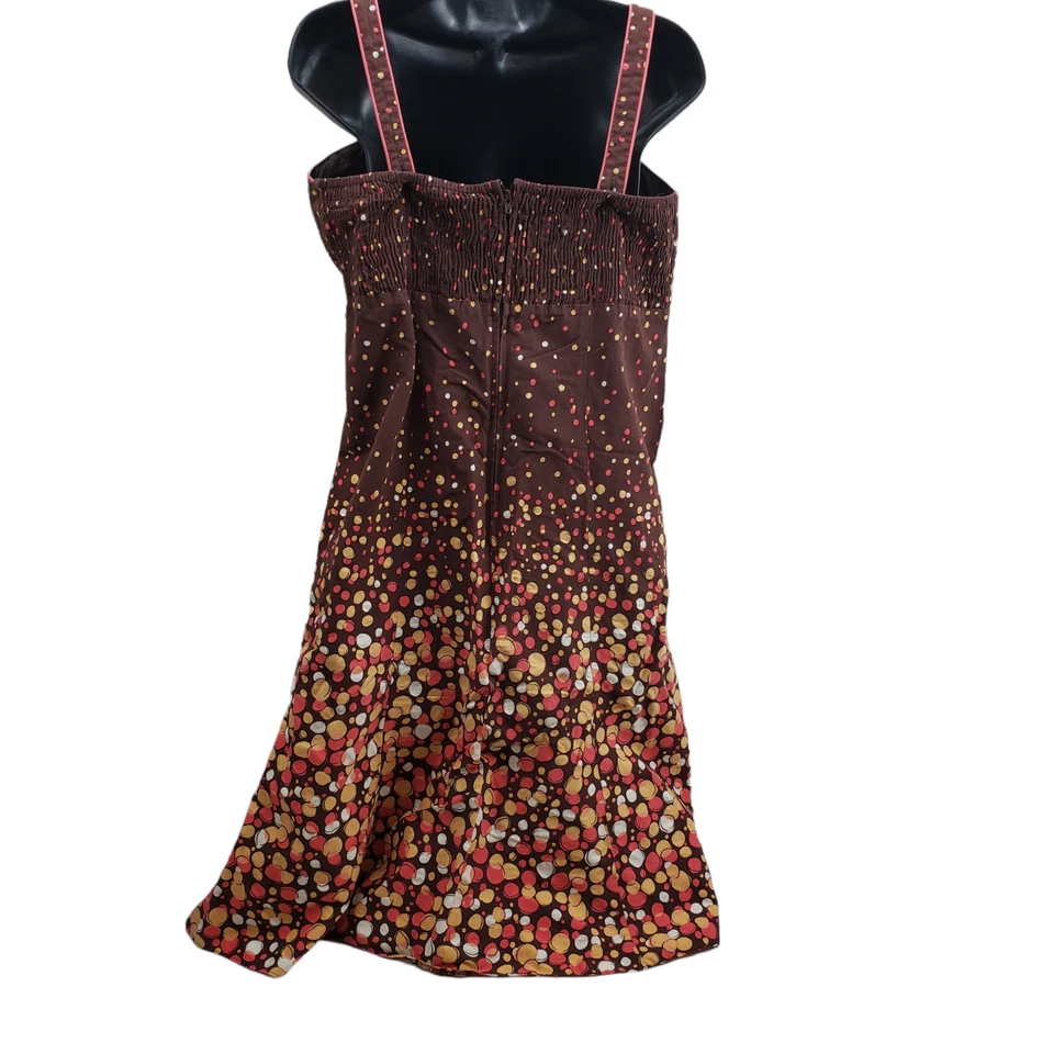 R&K Originals Women's Dress Sz 10 Brown Pink Polka Dot Sleeveless Cotton - Image 3 of 4