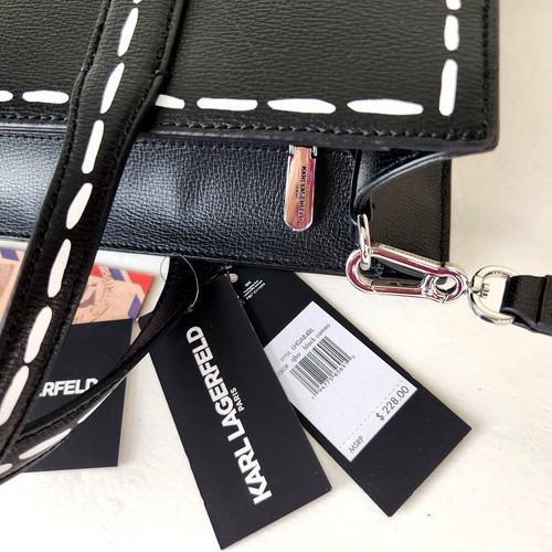Neu Karl Lagerfeld Paris Leder Logo Beuteltasche Tasche Zwei-Wege Crossbody schwarz Reißverschluss oben - Bild 9 von 16