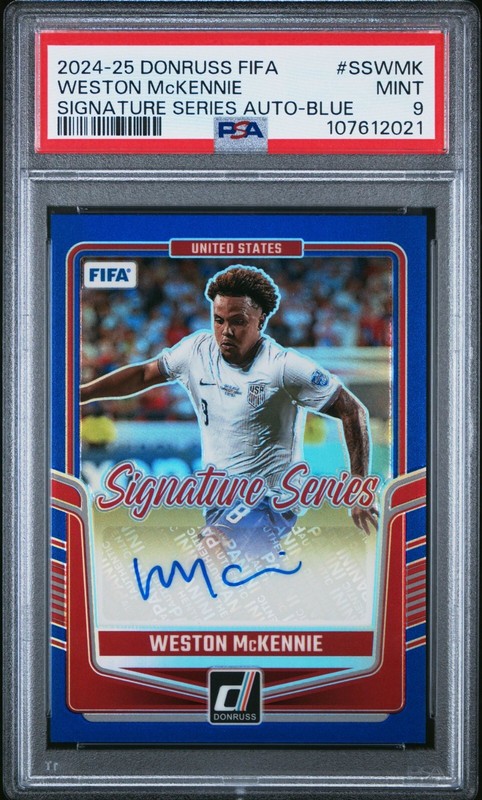2024-25 PANINI DONRUSS FIFA SIGNATURE WESTON McKENNIE BLUE AUTO #/99 PSA 9 MINT