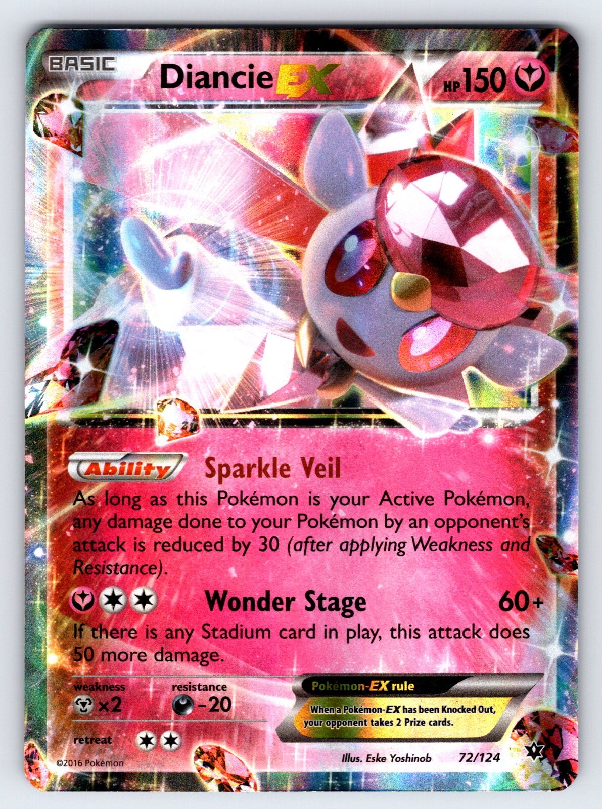 Diancie EX 72/124 Fates Collide Pokemon Card Nintendo Ultra Rare Holo - Lp
