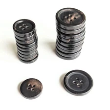 A Lot of 10 Genuine Horn Buttons for Suit, Jacket, Blaze 4-Hole Flat Black