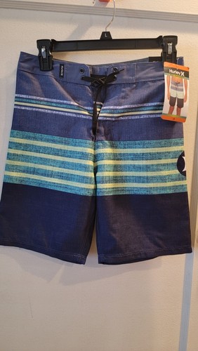 Hurley Boys Board Shorts Swim Trunks Black Yellow Blue Stripe New 7 10 12 16 - Picture 1 of 6