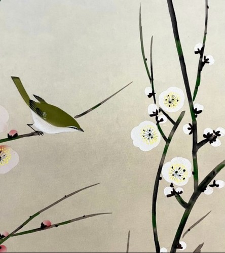 Authentic Japanese Hanging Scroll by Kawata Unpou - "Early Spring Plum and Bush - Picture 6 of 11