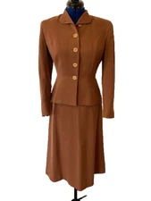 Vintage 1940's Women's Handmacher Brown Wool/Gabardine Suit - Size 4/6