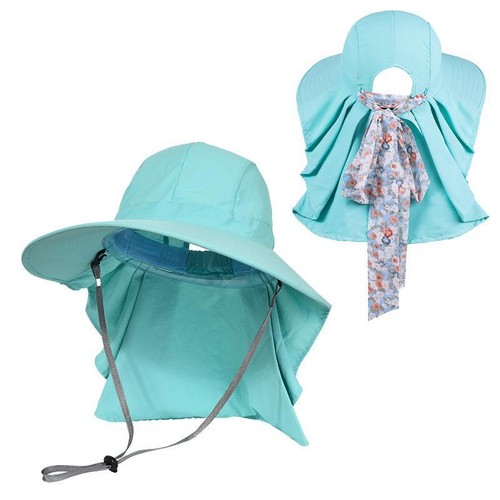 Women Wide Brim Sun Hat Floral Scarf Cooling Hat with Neck Flap NEW - Picture 15 of 24