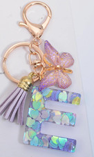 BUTTERFLY TASSEL CHARM LETTER E KEYCHAIN
