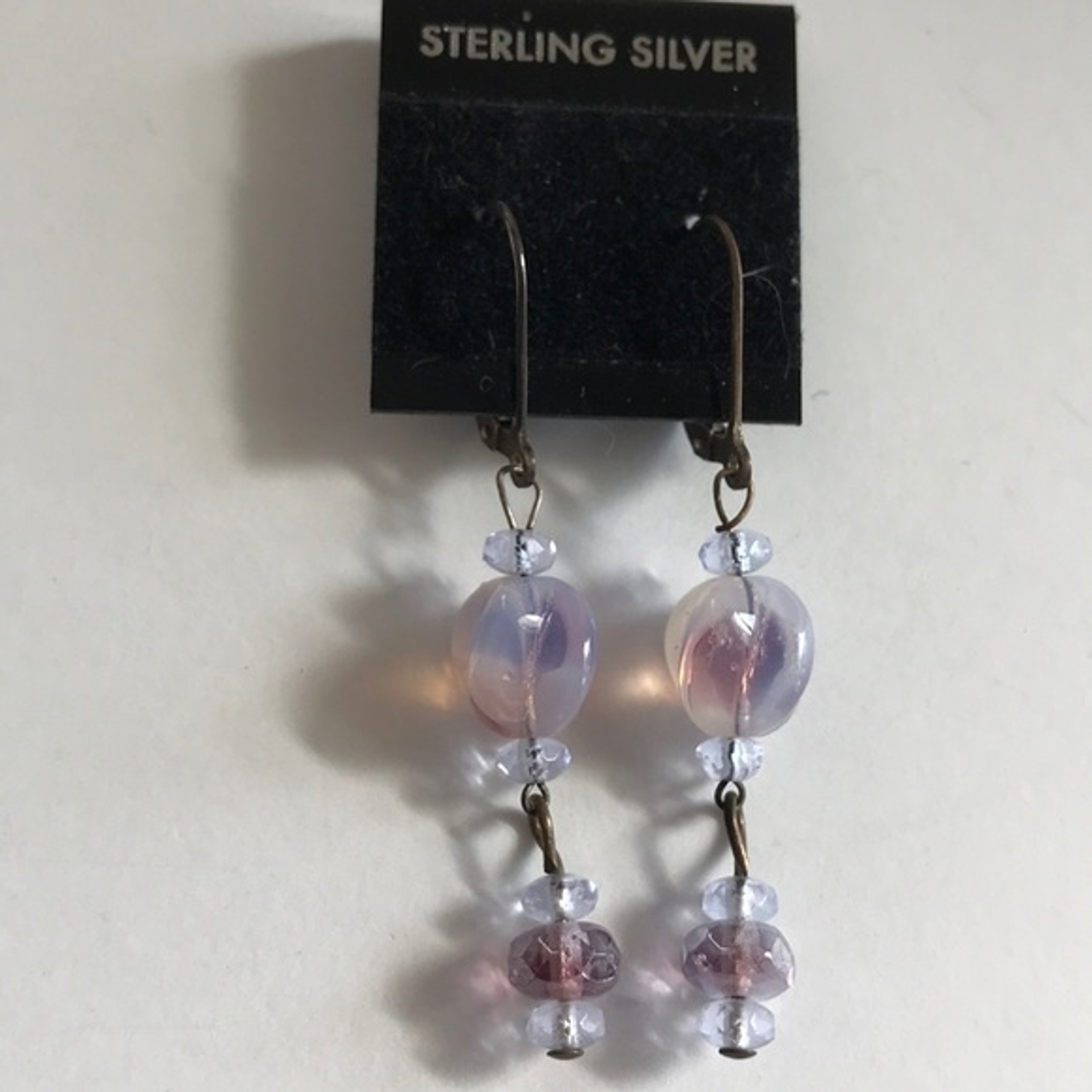 Vintage Handmade Purple Glass Beads Sterling Silver Lever Back Dangle