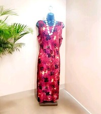 Sag Harbor Maxi Dress Women's Size 14p Red Print Tie Front or Back Summer Cool