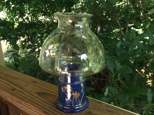 Clear Glass Dome Globe Fine China Ceramic Hurricane Oil Lamp Candle Holder - Picture 4 of 11