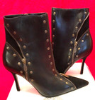 Versace Black Leather Suede Ankle Kitten Zip Booties Size 39.5 Us 9 Italy Nwb!