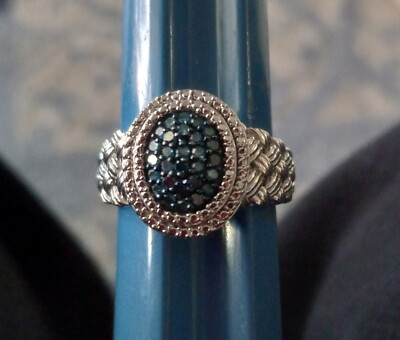 Blue And White Diamond Sterling/rhodium Ring Size