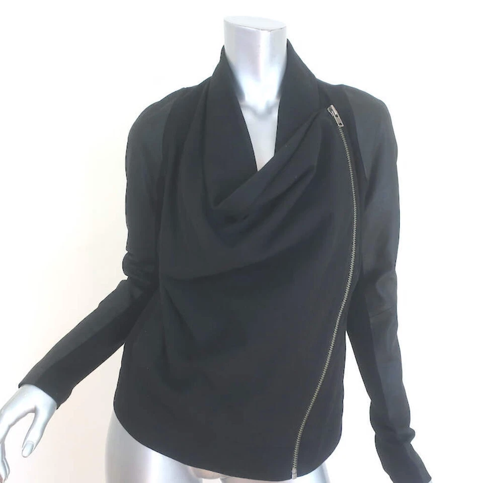 Helmut Lang тени молескин драпированный Moto куртка из черной кожи и хлопка размер маленький - Изображение 2 из 4