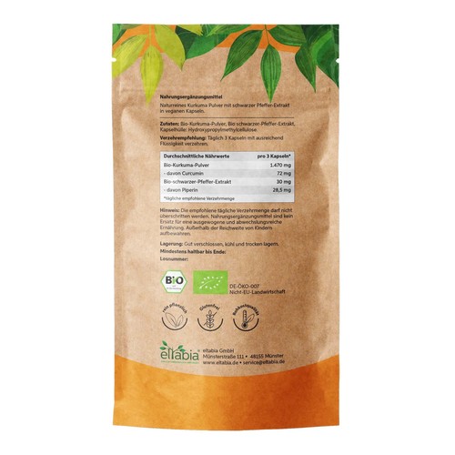 Bio Kurkuma Kapseln | Curcumin & Piperin Hochdosiert 1500mg Tagesdosis Curcuma - Bild 2 von 7