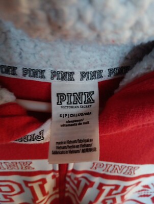 Victorias Secret PINK One piece pajama SM Hooded Sherpa Red