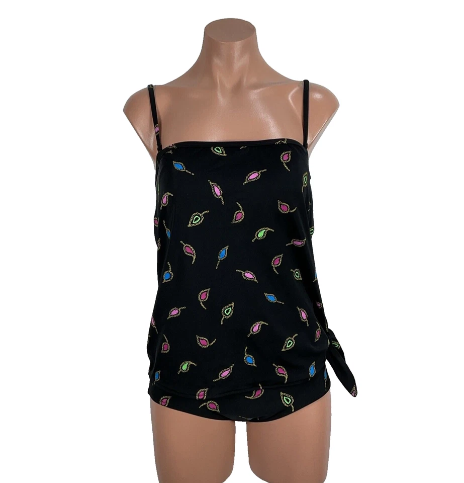 Gottex 2 pc Paisley Tankini Size 10 Black Gold Built in Bra NWOT Swimsuit - Image 3 of 4