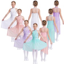 Kids Girls Skirt Applique Dancewear Tutu Dress Ice Skating Costume Asymmetrical