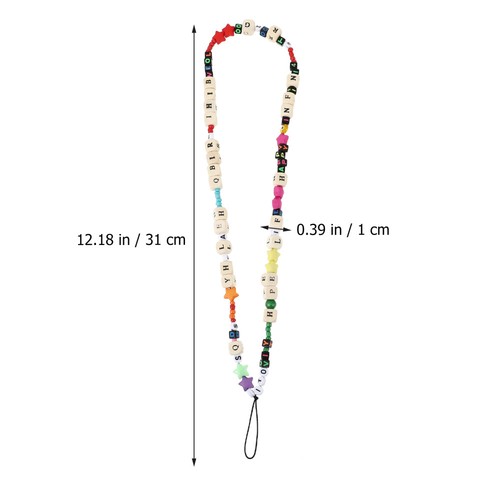 Wooden Alphabet Mobile Phone Chain Men and Women Beaded Rope ID Holder Strap - 第 9/12 張圖片
