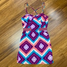 Y2K American Eagle Mini Dress Womens 0 Purple Bodycon Strappy Summer Party Ikat