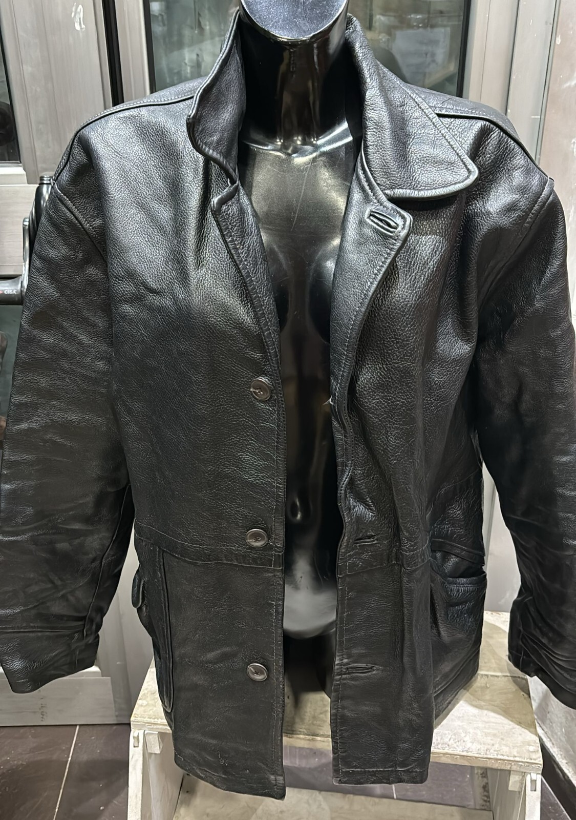 Vintage Brown Distressed Leather Jacket for Men Size 54 Black LLD472