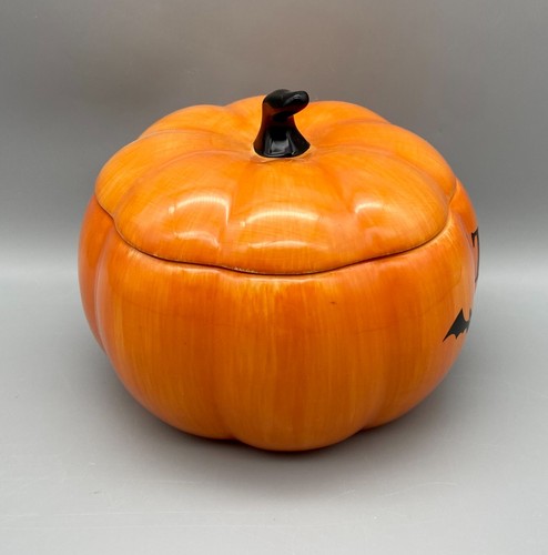 Plato de caramelo de calabaza truco o trato de Halloween con tapa bote sello sin daños - Imagen 6 de 9