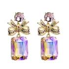 Fashion Pink AB Glass Crystal Bowknot Square Stud Pierced Earrings