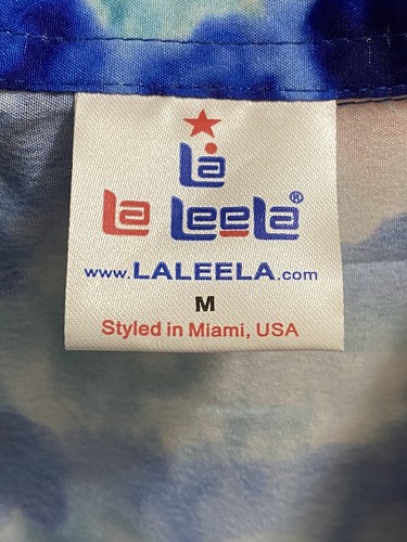 LA LEELA Likre Luau Party Blouse Collar Shirt Bright Blue MEDIUM WOMEN’s - Picture 5 of 6