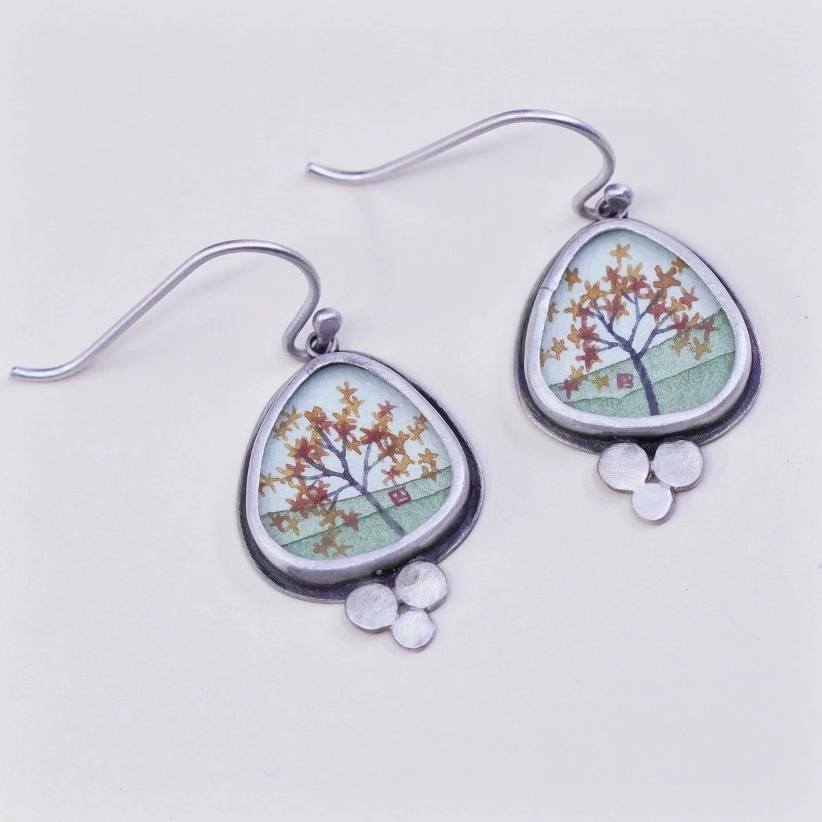 Ananda KHALSA Sterling 925 silver earrings watercolor autumn fall