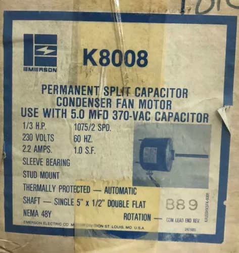 Emerson Motor KA55HXSFK-8008 K8008 230 V 1/3 HP 1075 RPM