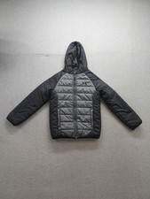 Under Armour Jacket Youth Medium Gray Black Puffer Hooded Full Zip Logo Winter