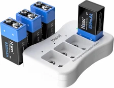 9V Rechargeable Batteries,9 Volt Rechargeable Batteries with Charger Kit,4-Pack 