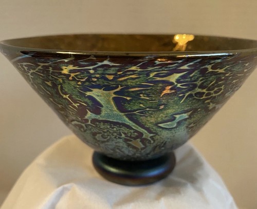 Chris Lucas A Touch Of Glass Bowl Isla de Wight-Aurene Salpicaduras-Aspecto iridiscente