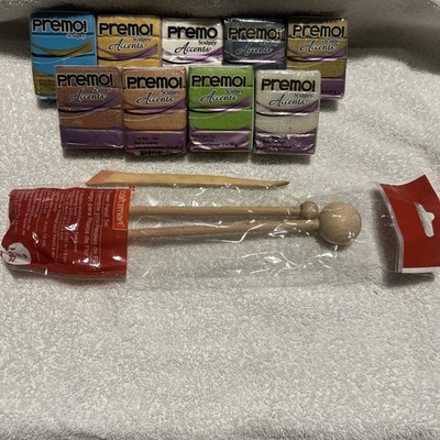 New, Sculpey PREMO ACCENTS Clay Bars, 2oz, Various Colors, 3 Tools Incl.