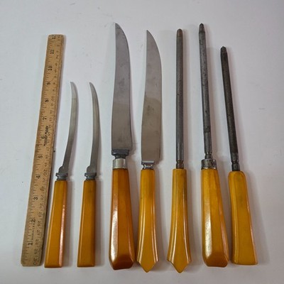 Vintage Bakelite Handle Kitchen Utensils Knife Sharpener Lot Henrys Royal Brand
