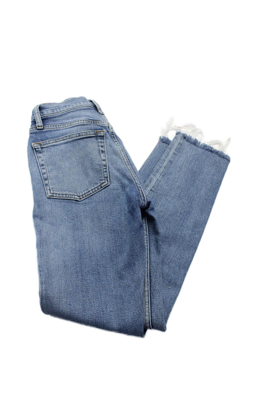 Re/Done Womens Cotton Button Straight Fray Leg Denim Jeans Blue Size EUR 24