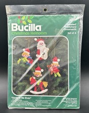 Vintage Bucilla Jeweled Christmas Ornaments Kit Santa Claus Elves Applique 82069