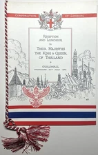 1960 GUILDHALL LONDON RECEPTION LUNCHEON MENU KING QUEEN THAILAND ROYAL VISIT UK