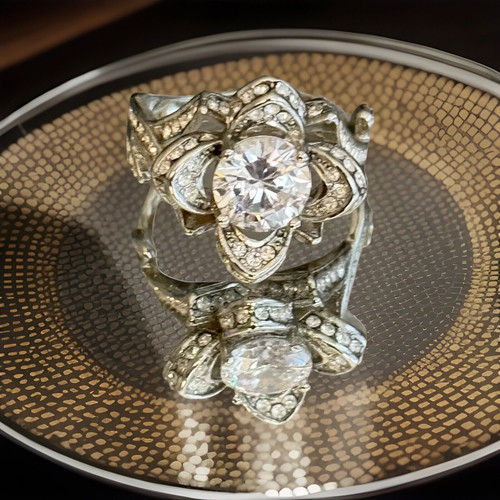 3Ct Lotus Engagement Wedding Sterling Silver Ring Bridal Simulated Diamond Retro - Picture 1 of 7