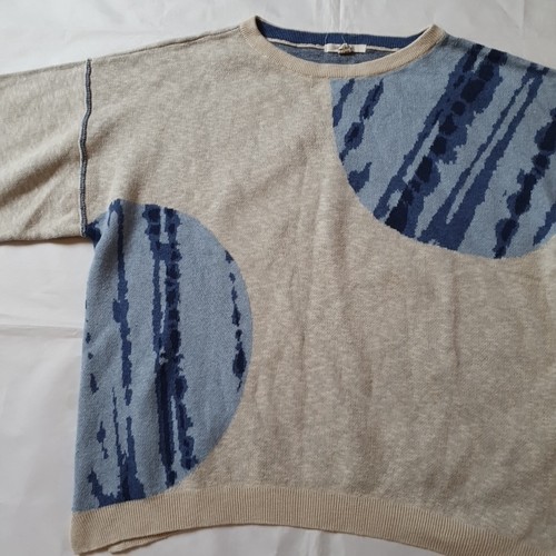 White Stuff abstract Cotton Linen jumper, off white and blue, 1/2 sleeve, UK 16 - Picture 2 of 8