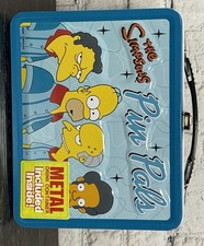 The Simpsons &ldquo;Pin Pals&rdquo; NECA Metal Lunchbox w/ Thermos set 2001 Homer Moe Apu