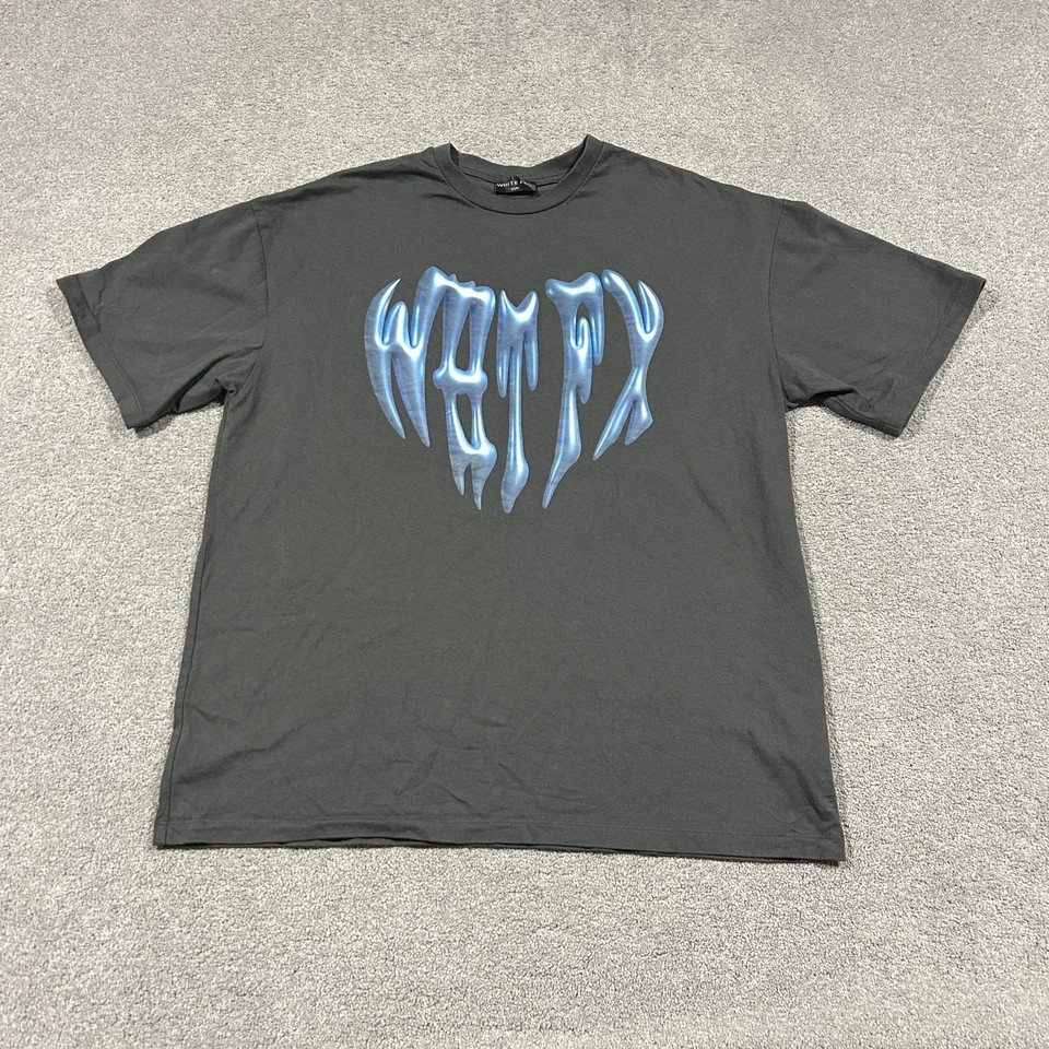 White Fox T Shirt Womens XS/S Grey Logo Graphic Oversized Casual Y2k Streetwear
