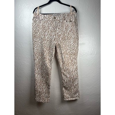 Chico's Platinum Denim Pants Womens 10 Tan Zebra Animal Print Mob Wife Resort