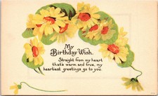 My Birthday Wish Poem Yellow Daisies Floral Postcard - Made in USA, Unposted