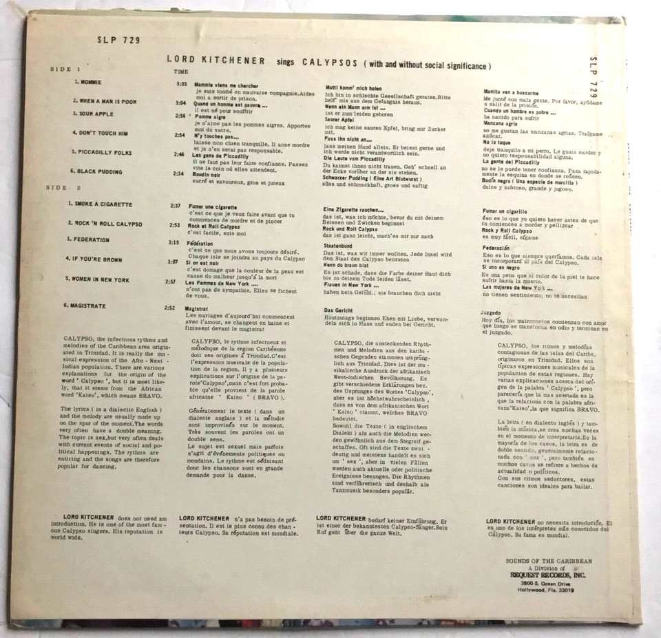 Lord Kitchener Sings Calypso Vinyl LP Album - Image 2 of 4