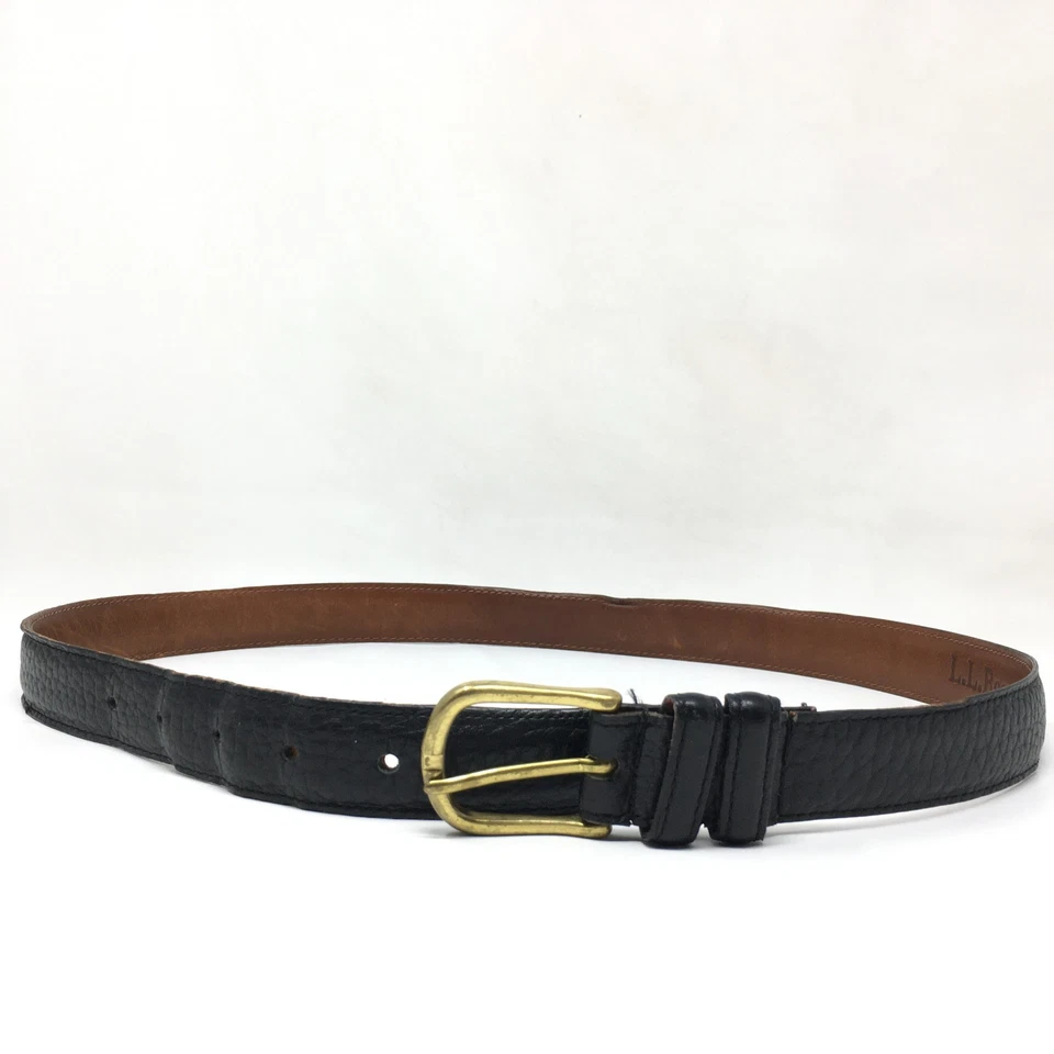 Cinturón de vestir LL Bean para hombre talla 34 cuero grano negro vintage hecho en EE. UU. latón Foto 2 de 4