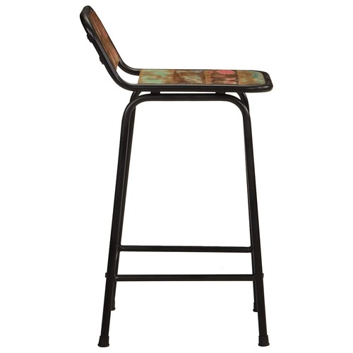 Natural Solid Mango Wood Bar Stools 2 pcs 46x35.5x80 cm with Steel Frame - Picture 3 of 5