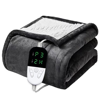 LUXURIÖSER ELEKTRISCH BEHEIZTER ÜBERWURF WEICHES FLEECE GRAU ÜBER DECKE DIGITAL CONTROLLER