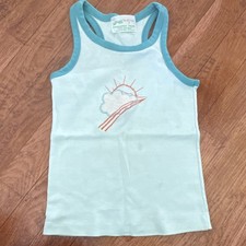 Health-tex Vintage Kids Sleeveless Tank Top Size 7 White Blue Sun Cloud Embroid  