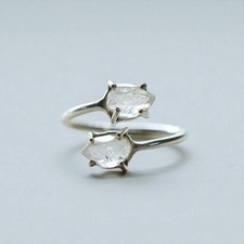 Natural Herkimer Diamond Ring 925 Sterling Silver Adjustable Ring Crystal Ring