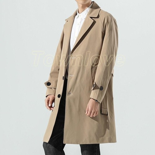 Men's Mid-length Windbreaker Loose Lapel Thin Jackets Casual Outwear Spring Fall - Picture 2 of 11