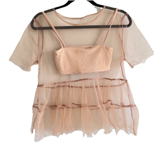 Zara tan nude sheer tulle peplum top size XS - Picture 1 of 6